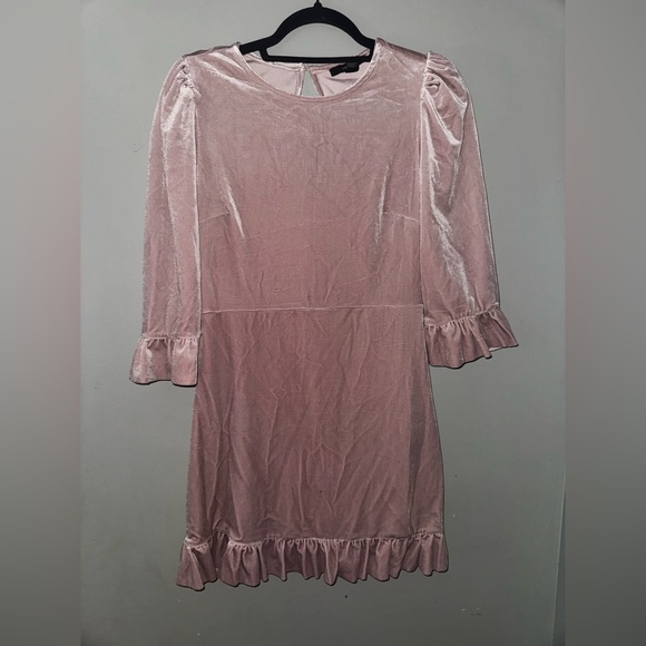 Forever 21 Blush Velvet Dress with Ruffle Sleeves - Picture 1 of 2